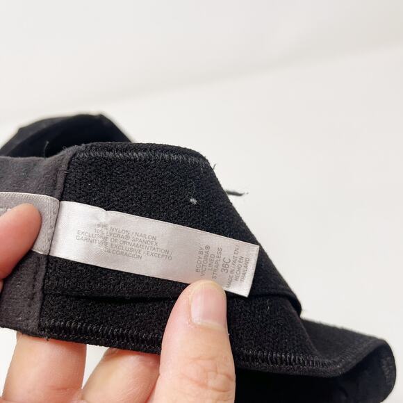 Victorias Secret 36C Black Body by Victoria Lined Strapless Bra Lace Illusion - Picture 7 of 8